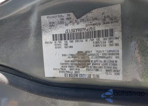 2006 Ford Taurus Sel из США, поврежденный, VIN 1FAFP56U06A207137